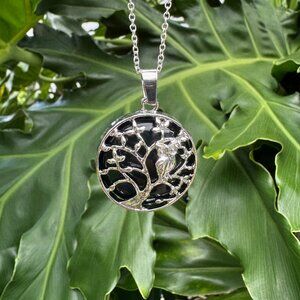 NEW Large Obsidian Owl on a Tree Necklace Obsidian Owl Pendant